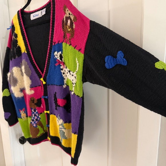 Vintage Belle Pointe Women's XL Dog Puppy Patchwork Knit Cardigan Sweater - Picture 3 of 6
